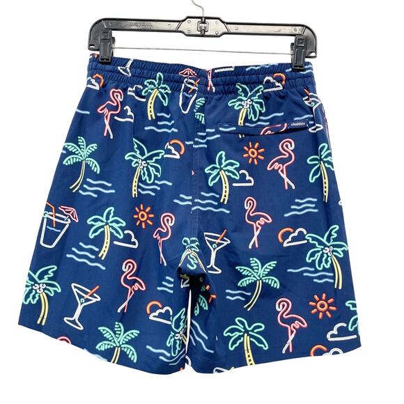 Chubbies The Neon Lights Classic 7" Swim Trunk Palm Tree Flamingo Blue Small - Picture 3 of 6
